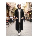 SERÇE COLLECTİON Kadın Kuşaklı Uzun Örme Cepli Selanik Doku Triko Hırka