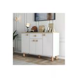 Serçedesign 4 Kapaklı Çekmeceli Kahve Köşesi Dolabı - Mutfak Dolabı - Konsol - Dresuar (Safir Meşe - Beyaz)
