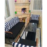 Serdem 3+1+1+Sehpa Bahçe Balkon Mobilya Takımı Beyaz Çizgili - Beyaz - Lacivert