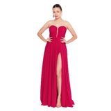 ŞEREF VURAL Straplez Derin Yırtmaçlı Maxi Abiye Elbise, 40, 8154320258322, Mercan, Kadın