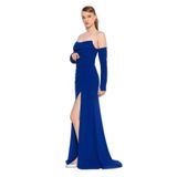 Şeref Vural Straplez Derin Yırtmaçlı Maxi Abiye Elbise, 40, 8154320258384, Saks, Kadın