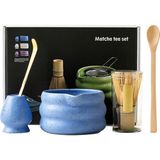 Seremoniye Uygun 5 Parça Matcha Seti Bambu Çırpıcı, Seramik Kase ve Kaşık ile Çay Ritüeli - Mavi