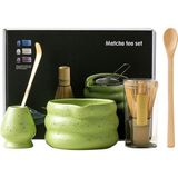 Seremoniye Uygun 5 Parça Matcha Seti Bambu Çırpıcı, Seramik Kase ve Kaşık ile Çay Ritüeli - Yeşil