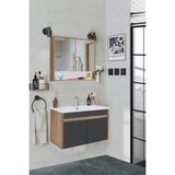 Seren-A-Ea 80 cm Seramik Lavabolu Banyo Dolabı Takımı Komple Mdf, Hazır Kurulu - Antrasit Meşe