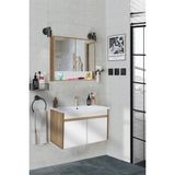 Seren-B-Ea 80 cm Seramik Lavabolu Banyo Dolabı Takımı Komple Mdf, Hazır Kurulu - Beyaz - Meşe
