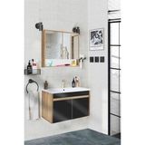 Seren-S-Ea 80 cm Seramik Lavabolu Banyo Dolabı Takımı Komple Mdf, Hazır Kurulu - Siyah - Atlantik Çam