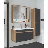 Serena Ea 100 cm Seramik Lavabolu Banyo Dolabı Seti, Boy Dolaplı, Mdf, 100+35 Cm, Hazır Kurulu - Antrasit