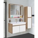 Serena Ea 100 cm Seramik Lavabolu Banyo Dolabı Seti, Boy Dolaplı, Mdf, 100+35 Cm, Hazır Kurulu - Beyaz