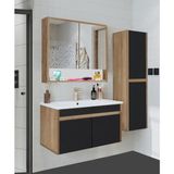 Serena Ea 100 cm Seramik Lavabolu Banyo Dolabı Seti, Boy Dolaplı, Mdf, 100+35 Cm, Hazır Kurulu - Siyah