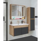 Serena Ea 80 cm Seramik Lavabolu Banyo Dolabı Seti, Boy Dolaplı, Mdf, 80+35 Cm, Hazır Kurulu