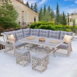 Serena X | Rehome Rattan İki Puflu L Bahçe Köşe Takımı | 111 - Krem - 255x190x80
