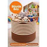 SERENALP Çok Amaçlı Örgü Düzenleyici Sepet, Oyuncak Sepeti, Kirli Sepeti Bohem Dekorasyon Organizer Büyükboy - 40x40 - Kahverengi - Bej