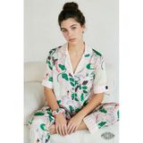 Serene Swan Kadın Saten Pijama Takımı Kuğu Desenli Kısa Kollu Pudra Pembe