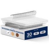 SereneLife Ahşap elbise askısı, pantolon askısı, 30 adet, ayarlanabilir klipsli ve döner kancalı, elbise askısı, yer tasarrufu sağlar, dolap için pantolon düzenleyici, kot, pantolon, şort, etek için
