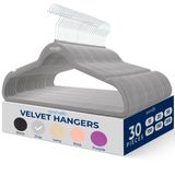 SereneLife Kadife Askılar 30'lu Paket - 360° Döner Kancalı Kaymaz Keçe Askılar - Gömlek, Kazak, Kapüşonlu, Çocuk Giysileri ve Elbiseleri için Ultra İnce, Hafif Kadife Askılar - Yerden Tasarruflu, Gri