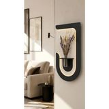 Serengeti Art Akasya Ahşap Pilli Ledli Iskandinav Tarzı Salon Duvar Rafı Modern Çiçeklik 40 x 72 cm - Antrasit - Gri