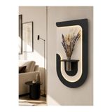 SERENGETI ART AKASYA AHŞAP PİLLİ LEDLİ İSKANDİNAV TARZI SALON DUVAR RAFI MODERN ÇİÇEKLİK 40 X 72 CM