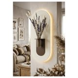 SERENGETI ART GARDENYA AHŞAP PİLLİ LEDLİ İSKANDİNAV TARZI SALON DUVAR RAFI MODERN ÇİÇEKLİK 27 X 65 CM
