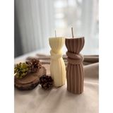 Serenity Sanat 2'li Düğüm Sütun Kokulu Mum - Krem - Kahverengi