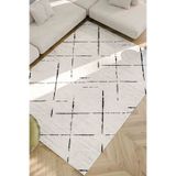 Serente Home Geometrik Desenli Yıkanabilir Kaymaz Taban Şönil Halı Bej Siyah Yolluk 4171