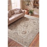 SERENZA HOME LİVİNG Vintage Krem Bordürlü Eskitme Bambu Polyester Pamuk Taban Salon Yatak Odası Halısı