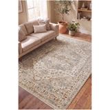 SERENZA HOME LİVİNG Vintage Krem Göbekli Eskitme Bambu Polyester Pamuk Taban Salon Yatak Odası Halısı
