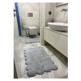 SERİA HALI Lazer Kesim 2'li Banyo Paspası Antrasit Gri Peluş Halı 40X60 -60X100 EBAT