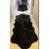 Seria Hali Siyah Peluş Post Çift Kafa Yıkanabilir Kaymaz Taban Tavşan Tüyü Halı Yolluk - 80 x 150 cm