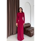 Serica Moda Bordo Toka Detaylı Drapeli Uzun Elbise