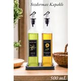 Serin Bardak Siyah Stantlı Lux Kare Cam Yağdanlık 2li 500 ml