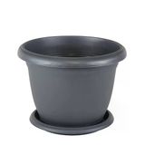 Serinova 8.8Lt 31X21,5Cm Tabaklı Plastik Orta Boy Yuvarlak Saksı Villa No7 Antrasit Gri