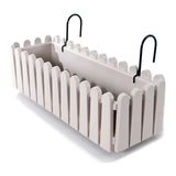 Serinova Kirli Beyaz Ahşap Askılı Balkon Saksı 9 Litre Büyük Boy 1 Adet