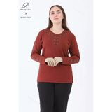 Şerit Çiçek Desen Taşlı Işlemeli Yırtmaçlı Likralı Viskon Kadın Anne Penye Bluz