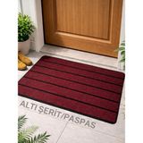 Şerit Desenli Kapı Önü Paspası Kaymaz Taban Dayanıklı Su Geçirmez Emici Nem Toz Uv Dayanıklı 45X70CM (Bordo) - Abanoz