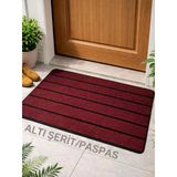 Şerit Desenli Kapı Önü Paspası Kaymaz Taban Dayanıklı Su Geçirmez Emici Nem Toz Uv Dayanıklı 45X70cm (Bordo)