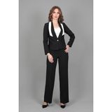 Şeritli Mini Ceket & Bol Paça Pantolon Takım-Siyah - 40