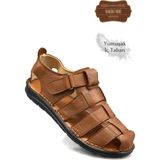 Sermoda Hakiki Deri Burnu Kapalı Erkek Sandalet Taba - Kızıl Taba