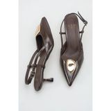 Sermoda Topuklu Kadın Ayakkabı - 5 cm Ince Topuklu Sivri Burun Arka Açık Stiletto Ayakkabı Kahve Yanki - Acı Kahverengi