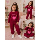Serpil Kız Çocuk Eşofman Takımı Kalpli Baskılı Bordo Sweatshirt Jogger Pantolon 2'li Takım - 9 – 10 Yaş - Pembe