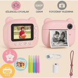 Serreha CMR14 Pembe Dijital Video Fotoğraf Çocuk Kamerası Anlık Termal Resim Kağıt Baskılı Yazıcı