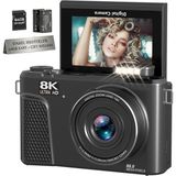 Serreha WD300-8K 88MP 8k Dijital Fotoğraf Makinesi Vlog Kamera (18X Zoom, 3" Katlanır Ekran, Canlı Yayın, 64GB Kart + Çift Batarya Hediyeli) - Siyah