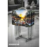 SERSEPETİM BİSİKLET SERİSİ 4'lü Katlanır TEMPER CAM Bisiklet HD Desen Çanta Zigon Sehpa Krom Ayak