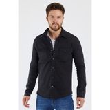 Serseri Jeans Erkek Siyah Haki Renk Slım Fıt Gabardin Gömlek - 2XL - Füme