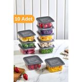 Serstil 10 Adet - 550ML Orta Kapaklı Gıda Saklama Kabı | Buzdolabı Düzenleyici Kahvaltılık - 10X10X5,5 cm