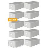 Serstil 10 Adet Antrasit Çizgili Büyük Boy Baza Altı Ve Çekyat Hurç - 65x45x22 Cm - Organizer. Gri