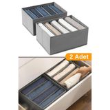 Serstil 2 Adet - 5 Bölmeli Katlanabilir Kumaş Saklama Kutusu Dolap İçi Düzenleyici Organizer - Gri