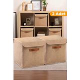 Serstil 2 Adet - Dolap İçi Çamaşır Oyuncak Düzenleyici Katlanır Kapaklı Saklama Kutusu 30x30x30cm - Jüt