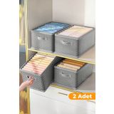 Serstil 2 Adet - Dolap Içi Düzenleyici, Katlanabilir Kıyafet Saklama Kutusu 45x25x20 Cm Gri Benekli