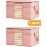 Serstil 2 Adet Pencereli Kazak Hurcu 45 x 40 x 30 cm Pembe Benekli Eşyalarınızı Düzenli Saklama İçin - 75 x 40