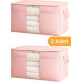 Serstil 2 Adet - Pencereli Yastık Yorgan Hurcu 75 x 40 x 40 cm - Pembe Benekli